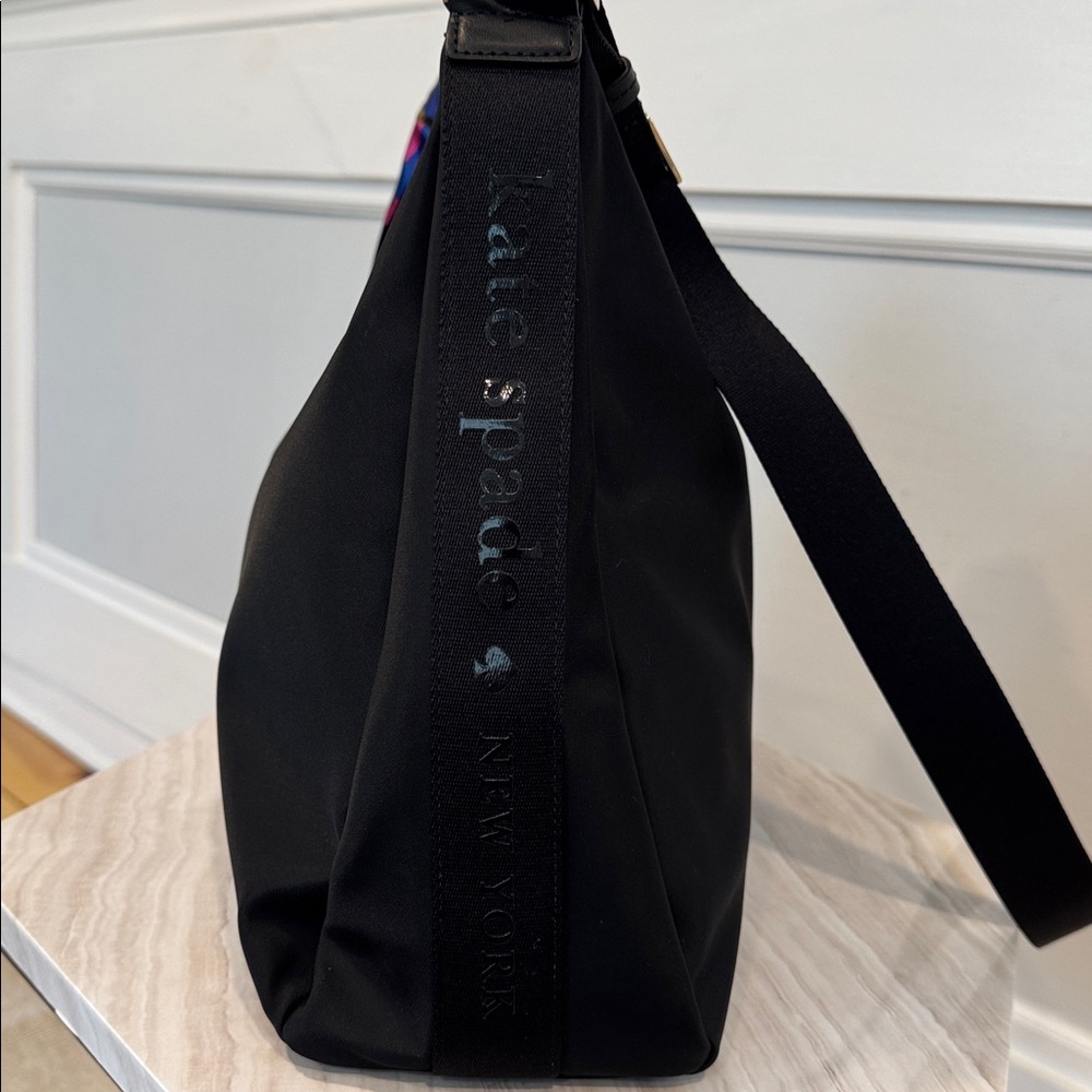 Kate Spade Carter Logo Large Black Nylon Hobo Crossbody - Picture 4 of 17